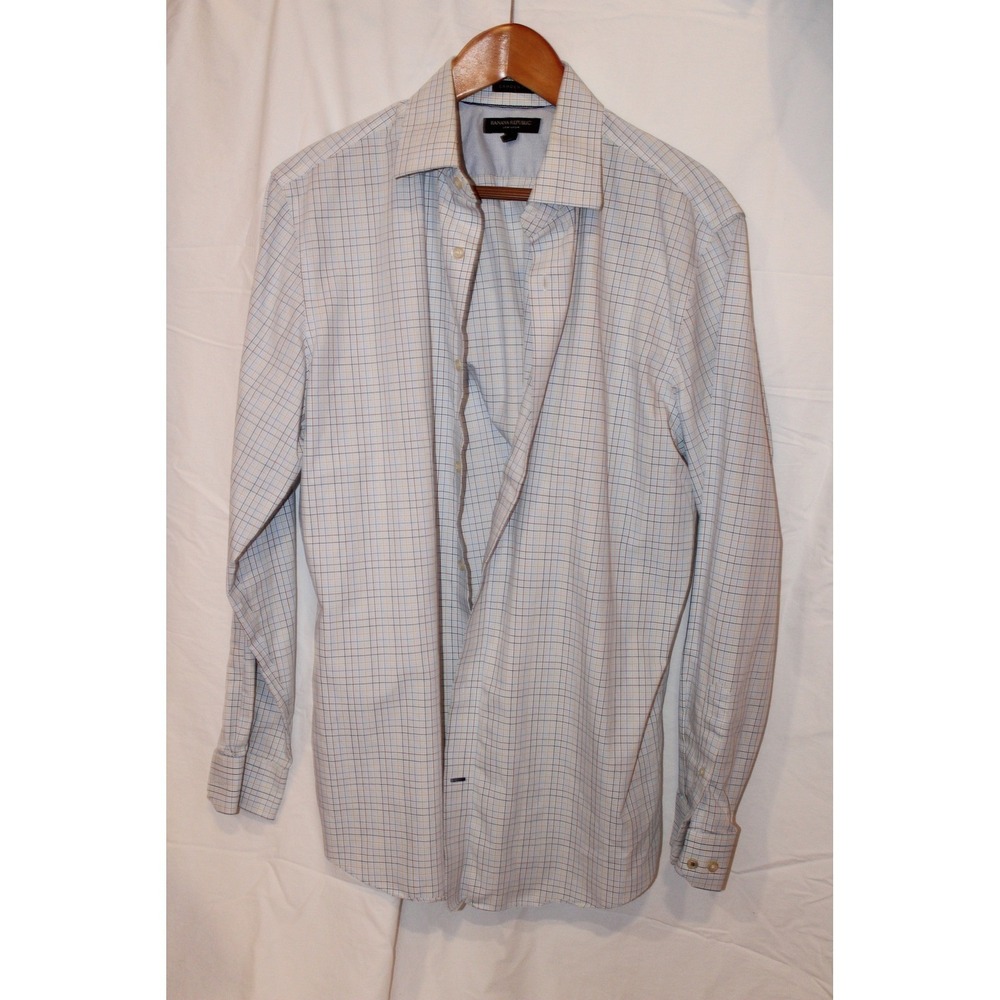 Banana Republic Camden Fit Non Iron Dress Shirt L Blue Grid Check